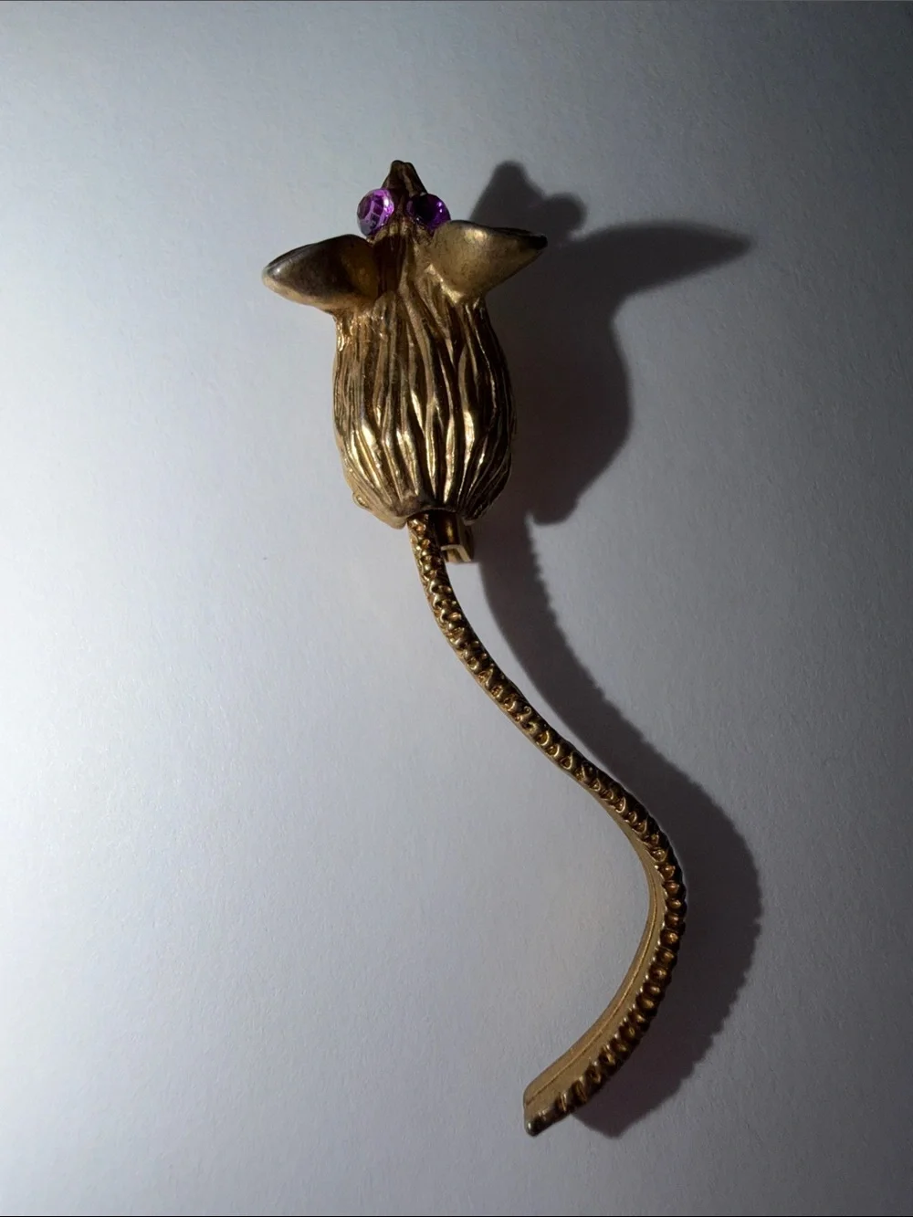 Vintage Gold Mouse pin with Purple Crystal Eyes and wiggle tail ;)